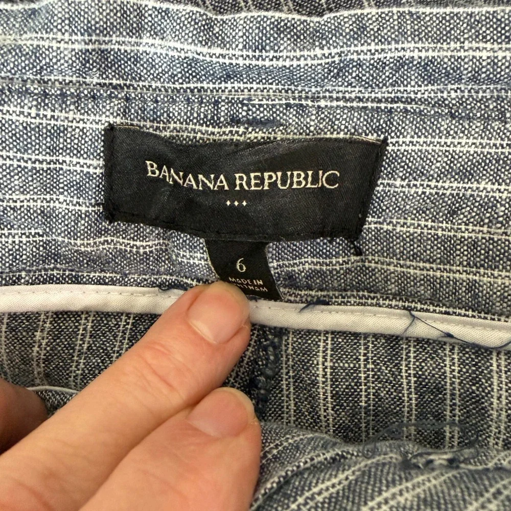 Banana Republic Pinstripe Wide Leg Pants 6 Linen Blend Tie Waist Summer Academia